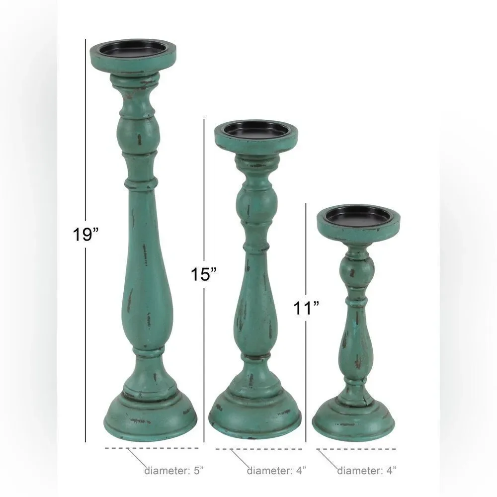 Pier 1 Imports Traditional Turquoise Wood Set of 3 Candle Holders